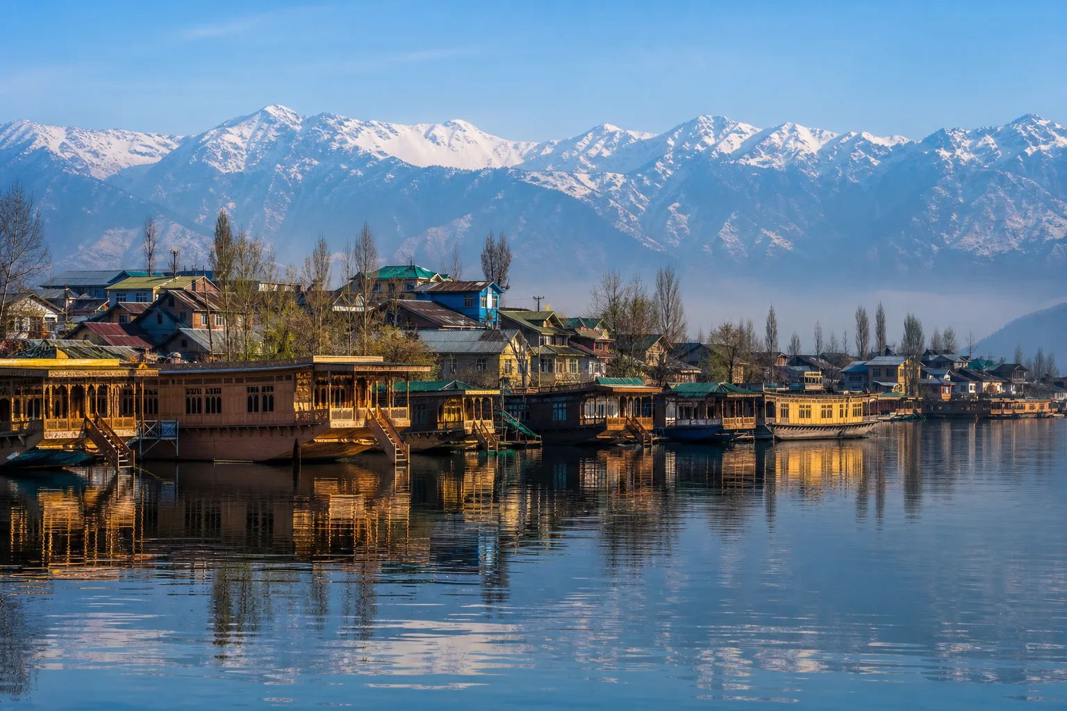 Srinagar Dal Lake and mountains — Panun Kaergar service areas across Kashmir