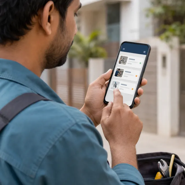 Partner using the Panun Kaergar Provider app on a phone