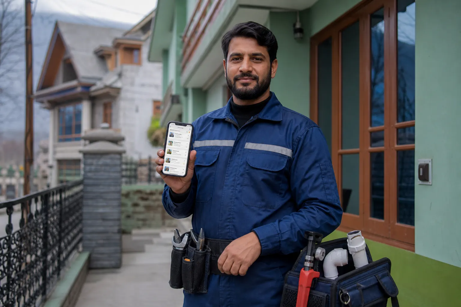 Service partner managing jobs on the Panun Kaergar Partner app