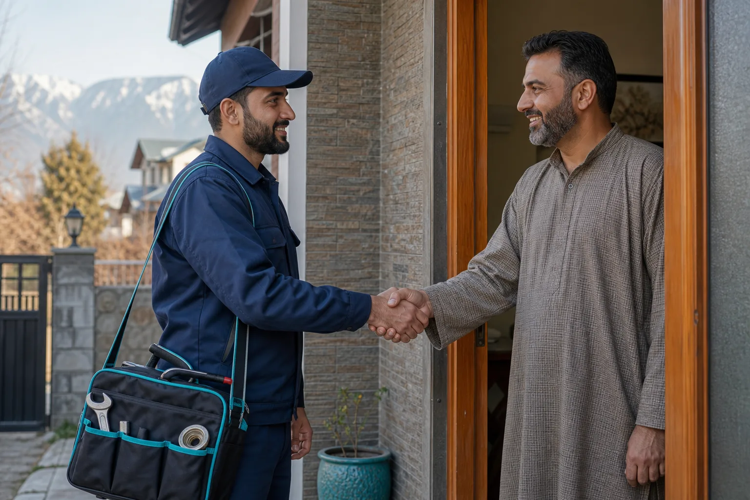 Panun Kaergar professional helping a homeowner in Kashmir