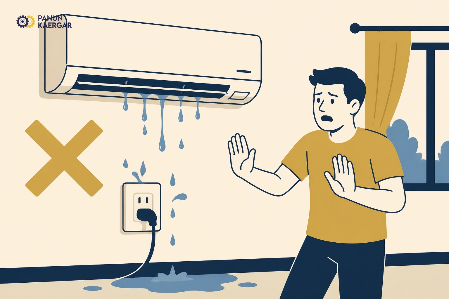 AC dripping water onto floor near electrical socket