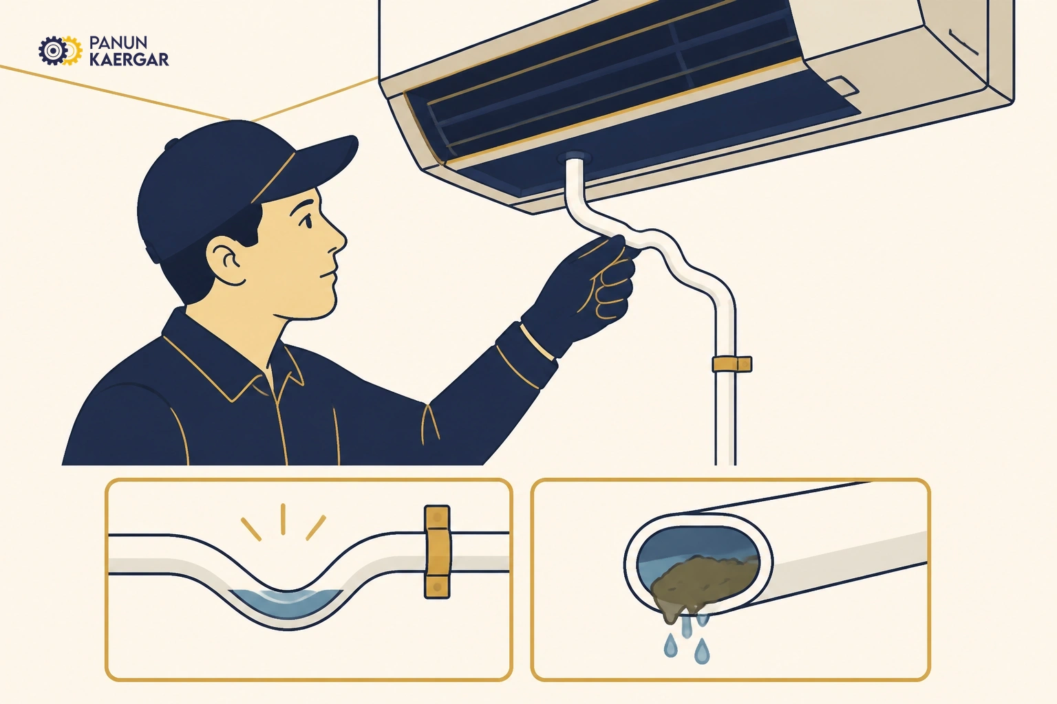 Check the drain pipe — Look for kinks, clogs, or a disconnected outlet; clear gently