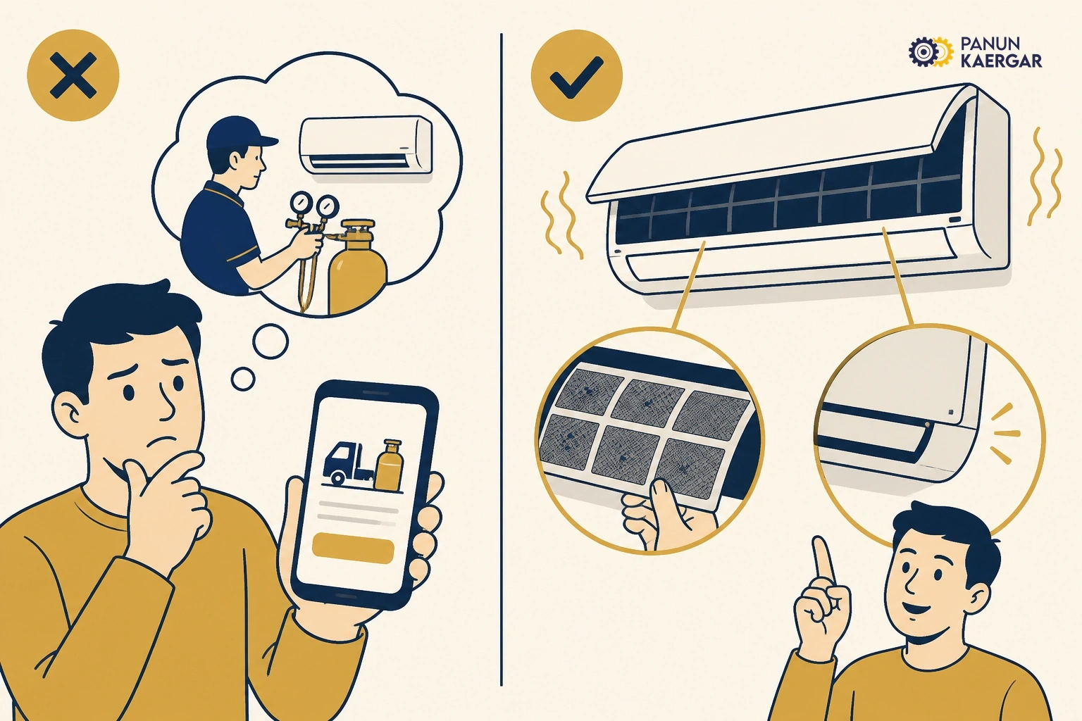 AC technician quote for gas refill when problem is dirty filter and loose panel