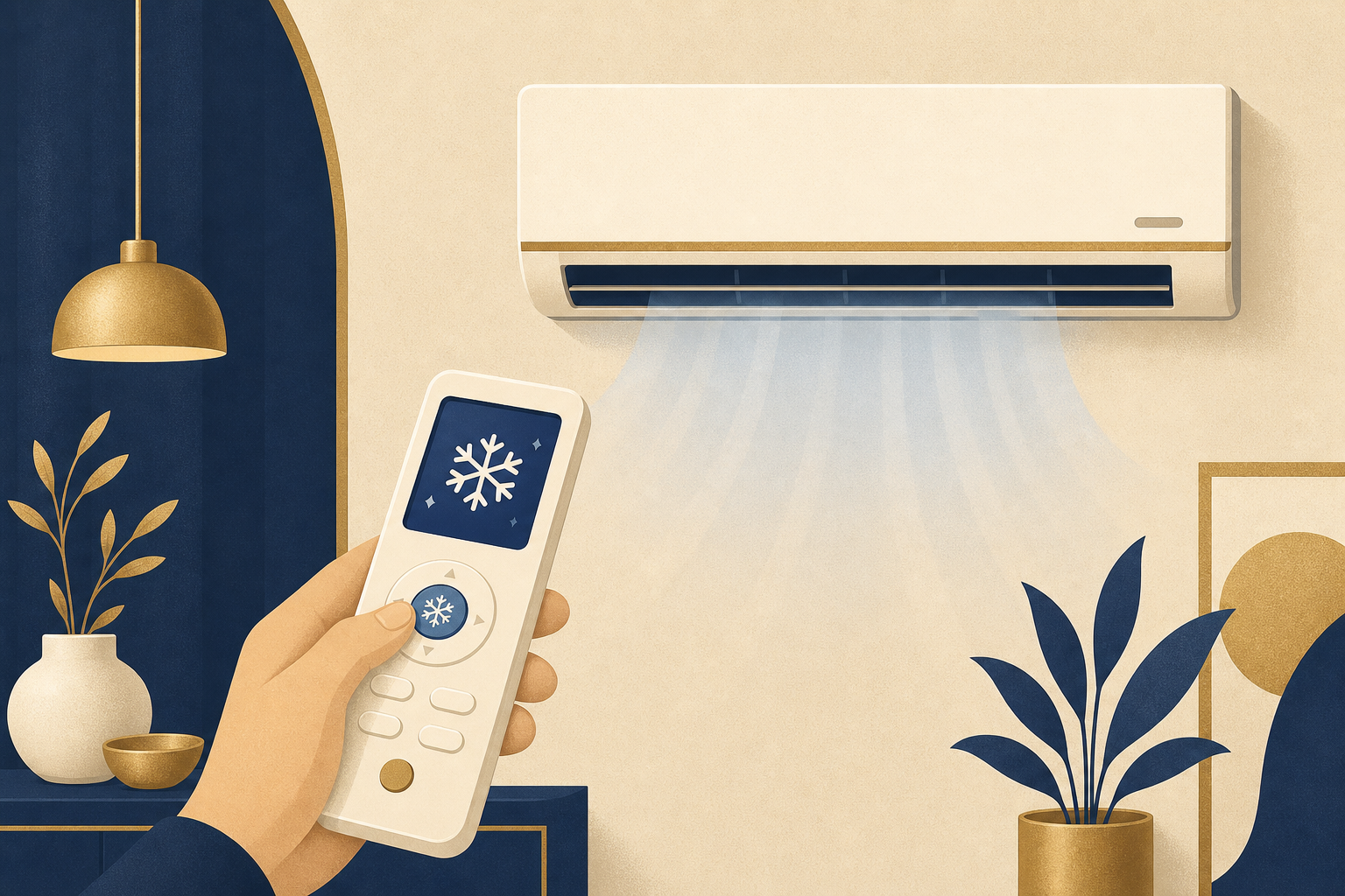 AC remote set to Cool mode in front of an indoor split unit