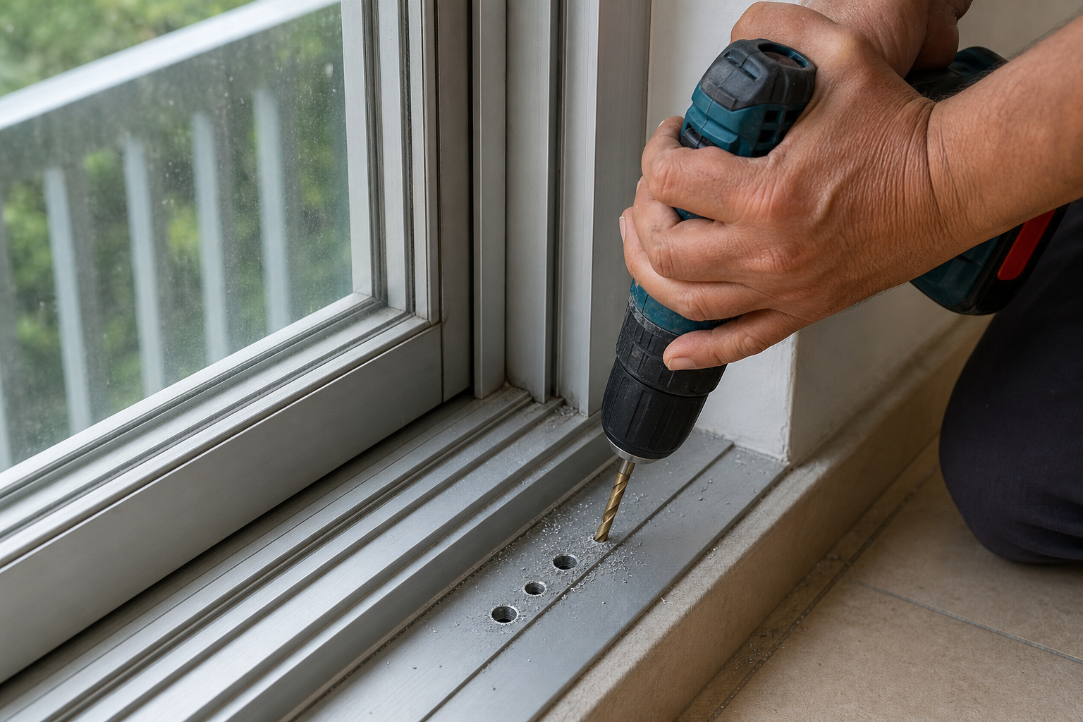 Incorrect drilling into aluminium window frame