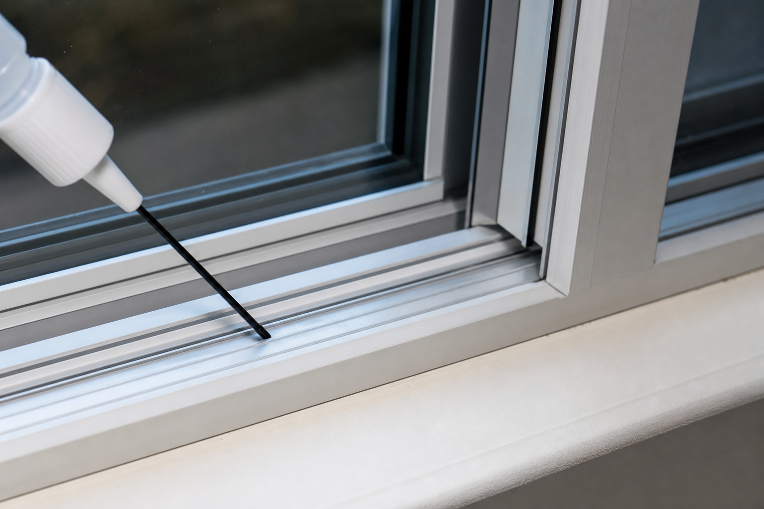 Dry silicone applied sparingly to clean aluminium window track