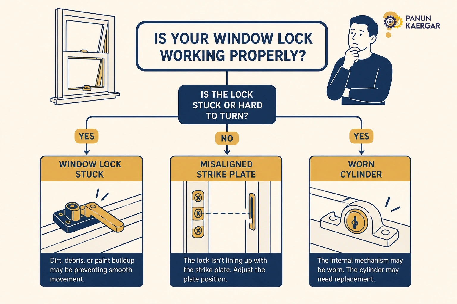 Diagnosis diagram for aluminium window lock not working