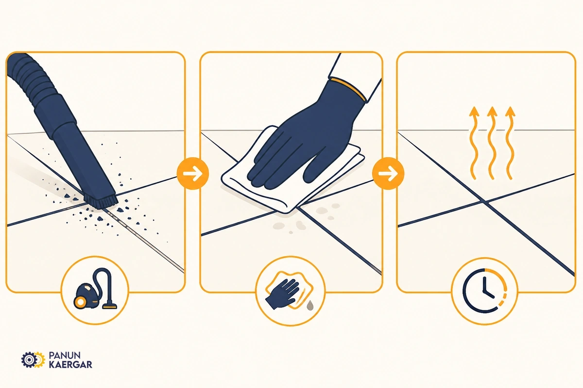 Clean and dry the open joint — Vacuum dust, wipe with a barely damp cloth, and let the joint dry fully