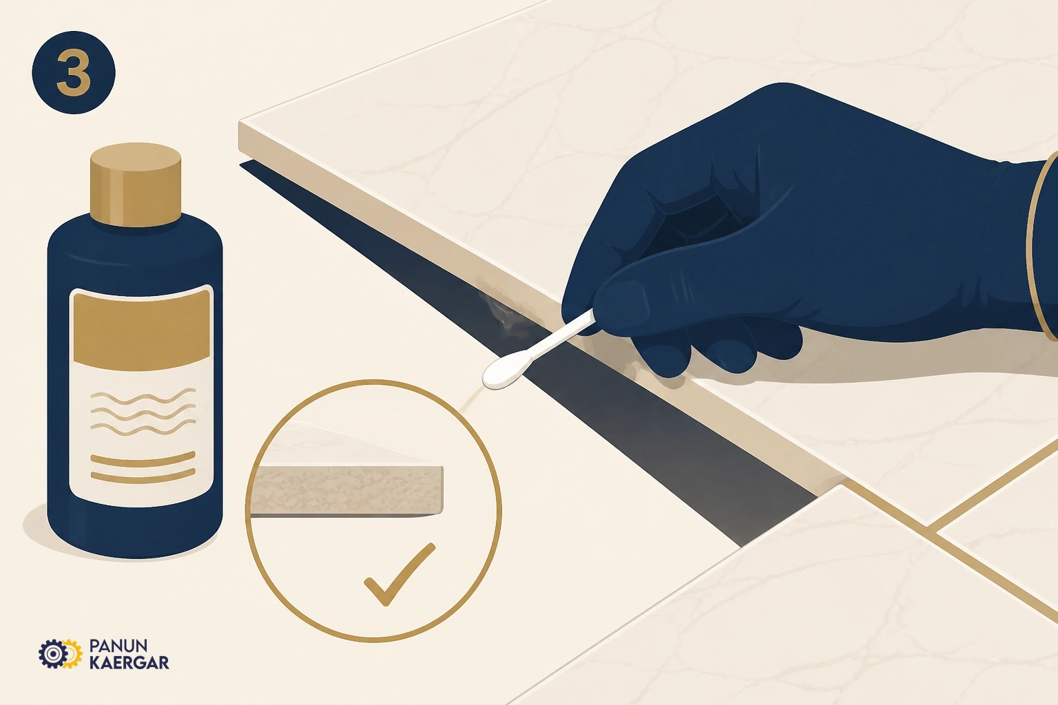 Test on a tile edge — Check that acids or bleach will not etch your finish
