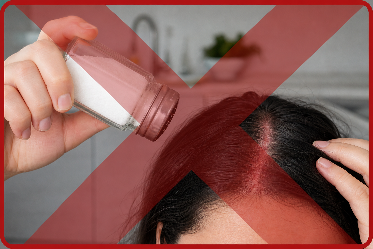 Unsafe household ingredient near an irritated scalp