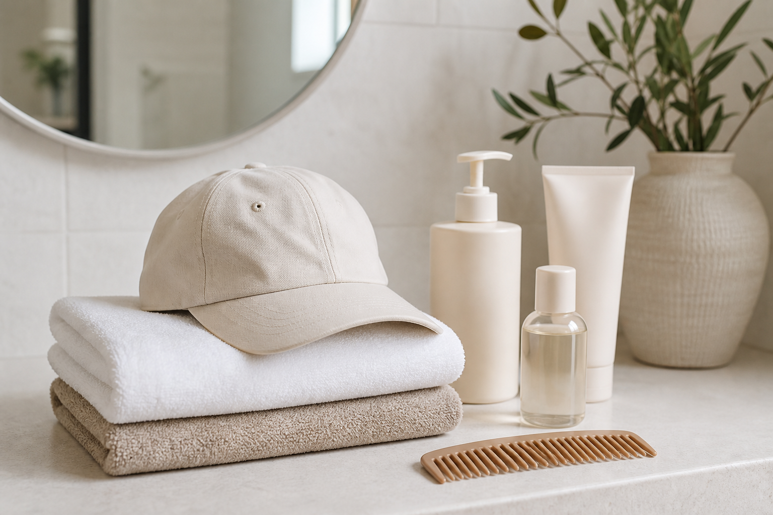 Clean grooming essentials arranged in a tidy bathroom