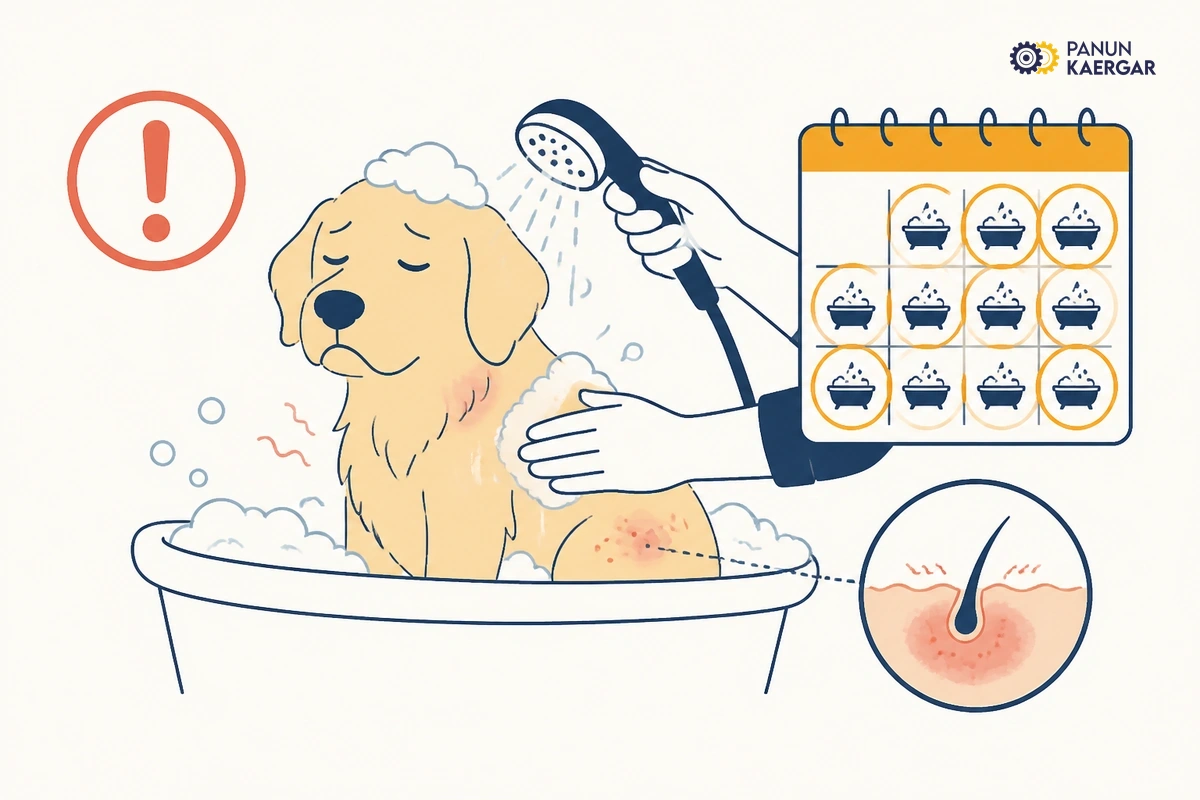 Dog being bathed too frequently with irritated dry skin