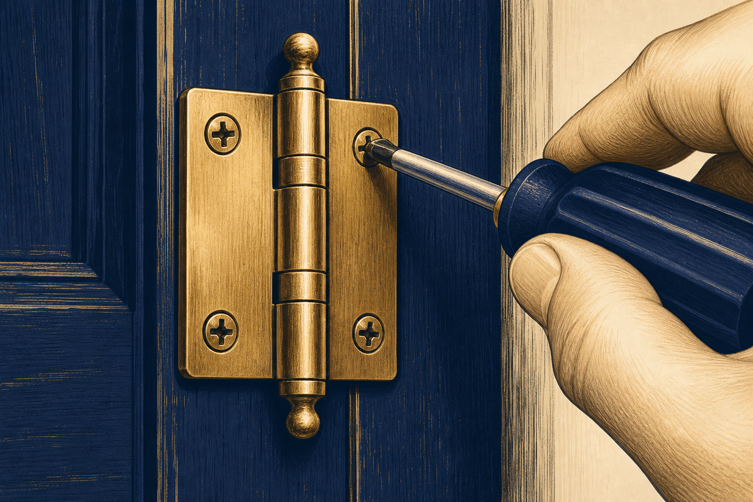 Tighten hinges first for sticking door