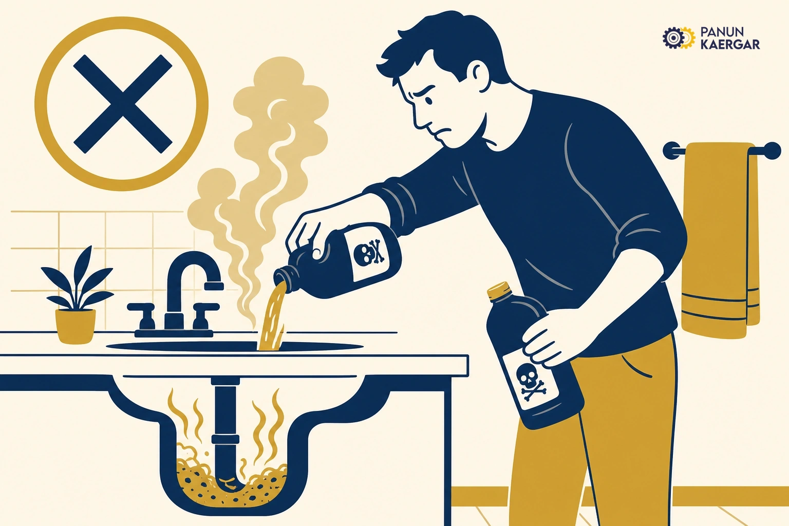 Pouring bleach down a drain to mask smell instead of fixing the trap