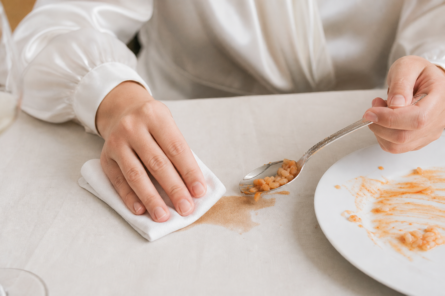 Lifting a food spill and blotting fabric gently
