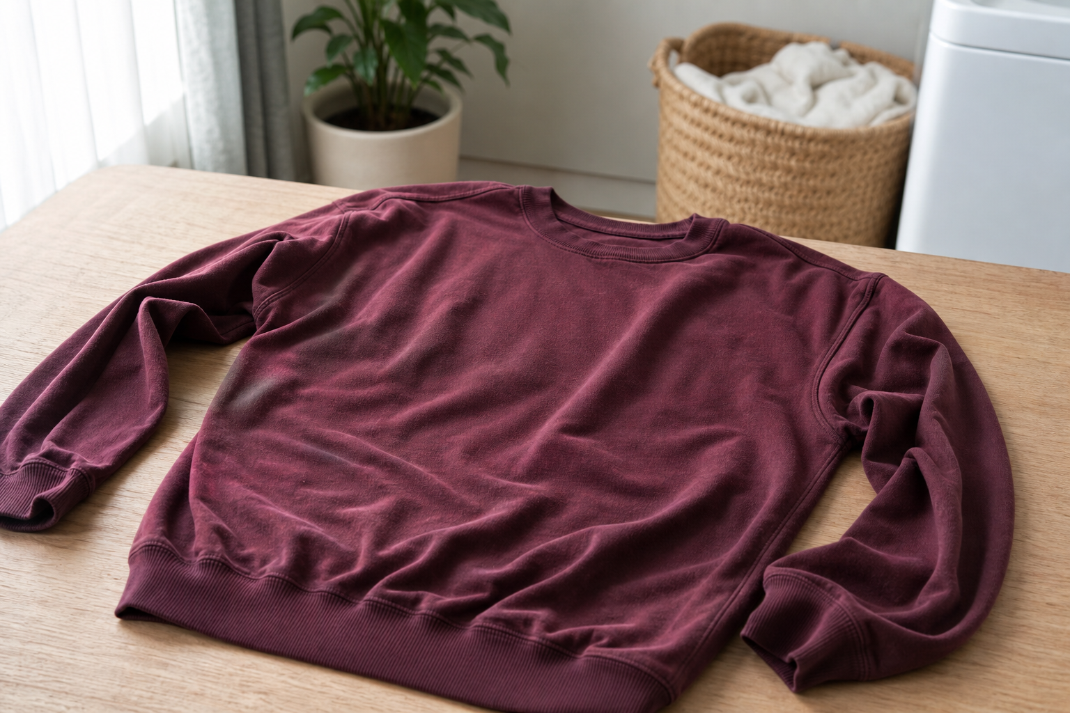 Stained garment laid flat away from heat