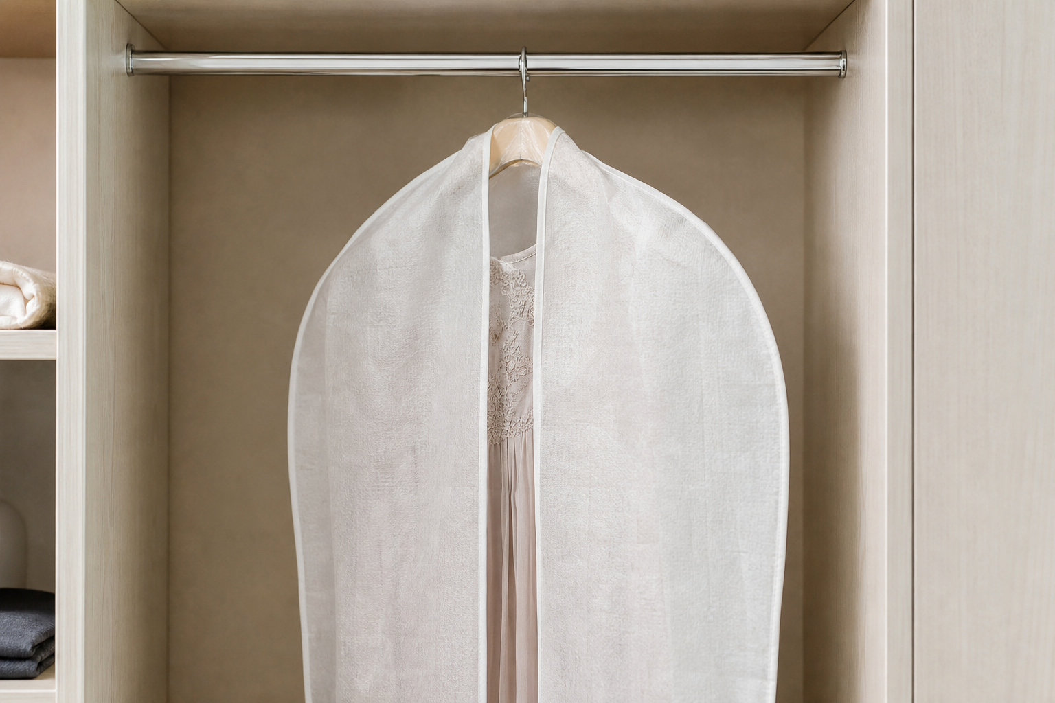 Delicate garment stored in a breathable bag