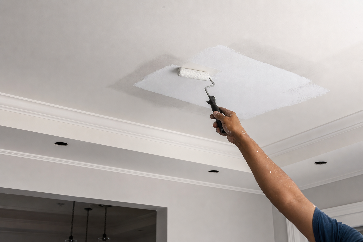 Dry repaired false ceiling patch being primed