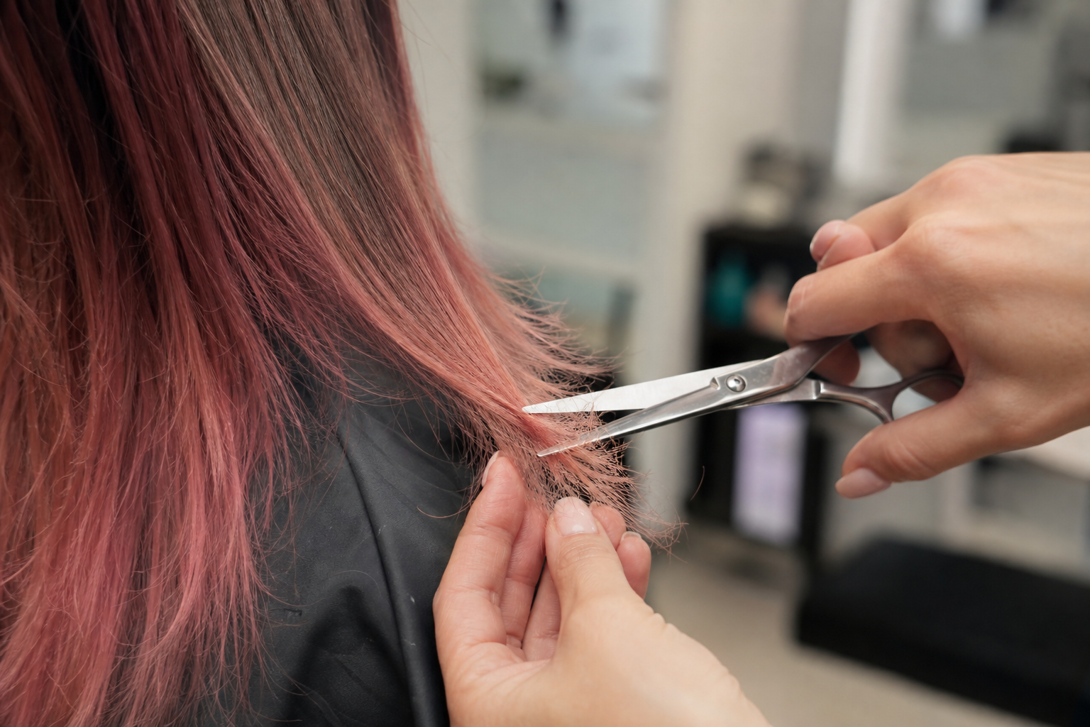 Professional trimming split coloured hair ends
