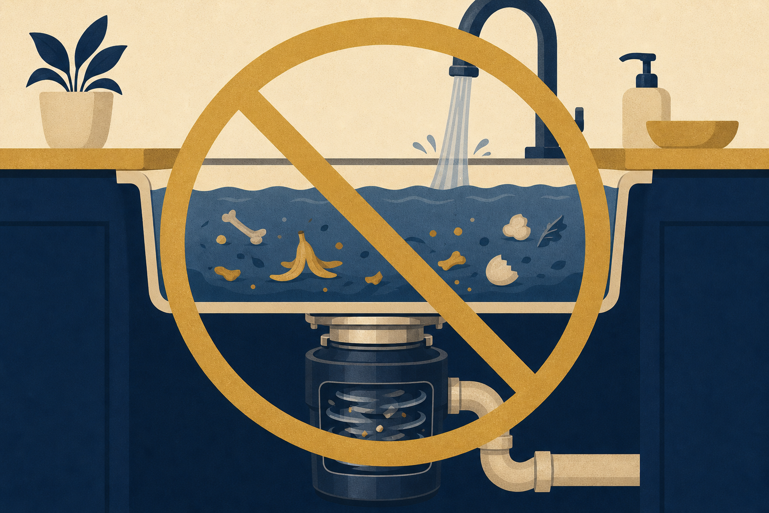 Garbage disposal running into a sink full of standing water with stop warning