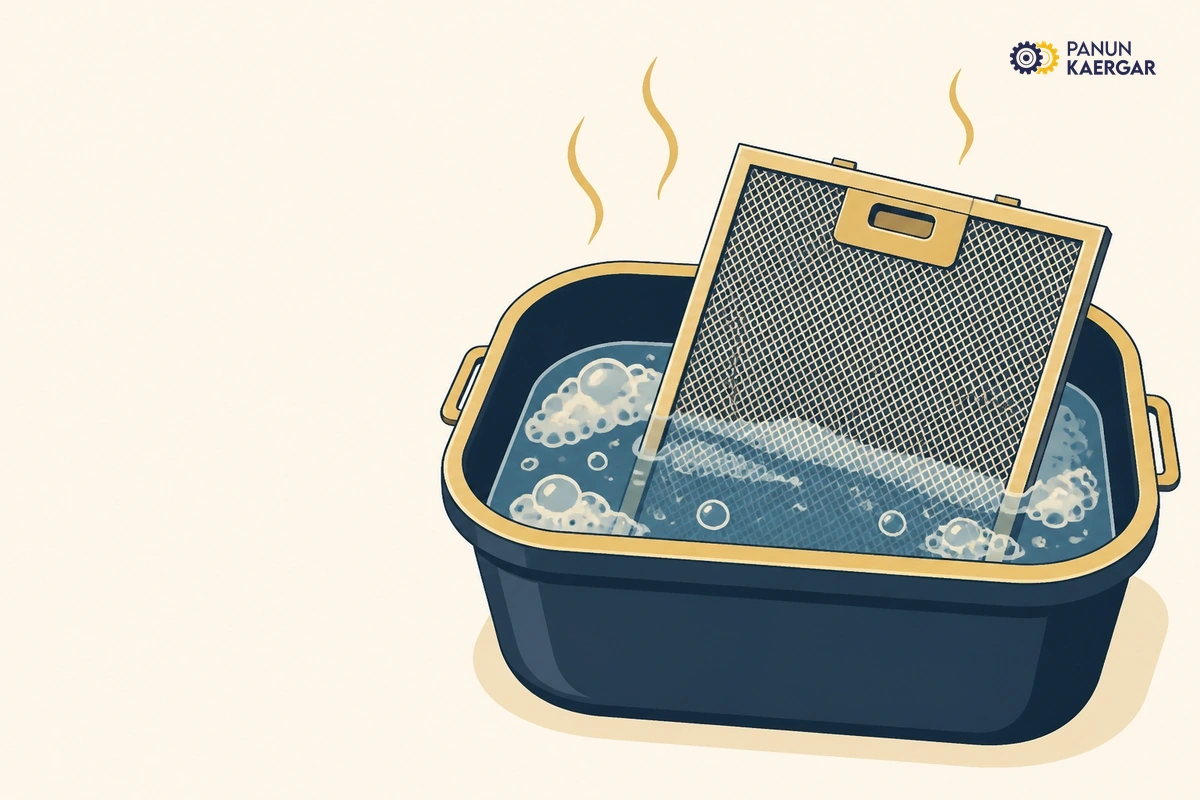 Remove and soak the chimney filter — Take out the mesh or baffle, soak in hot water with degreaser, then scrub gently and dr...