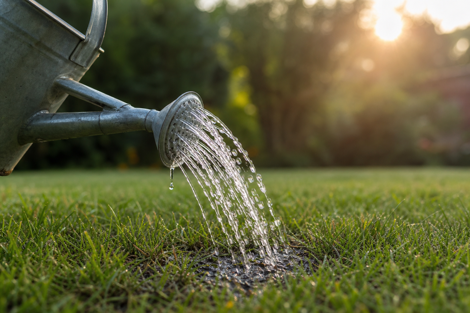 Slow deep watering at lawn soil level