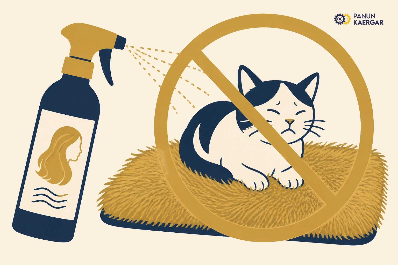 Human hair detangler spray on long-haired cat mat