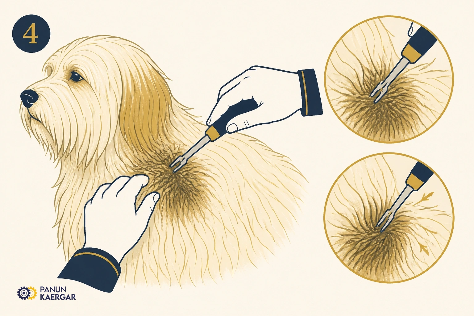 Split large mats carefully — Use a mat splitter or see a groomer; do not yank
