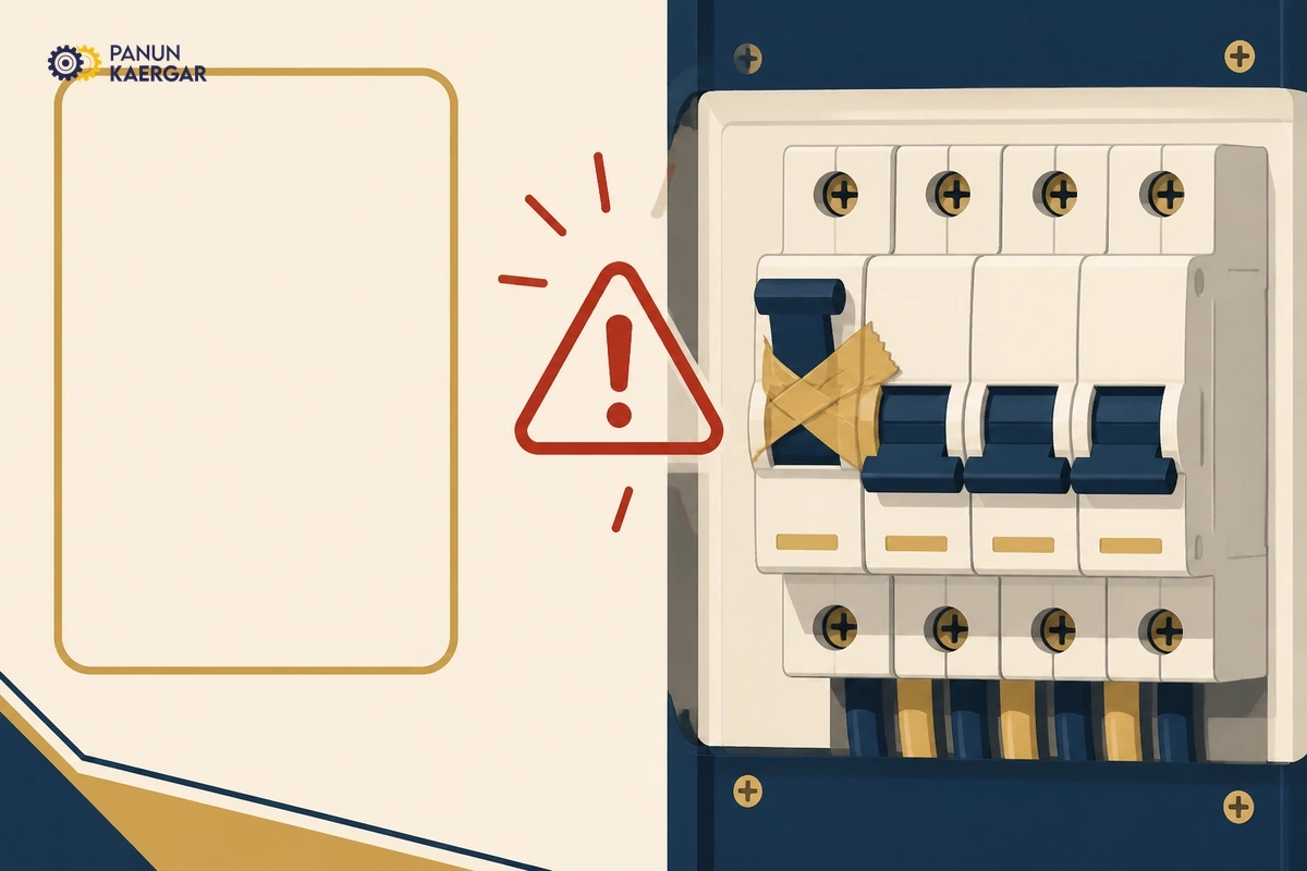 MCB lever taped in ON position on electrical board