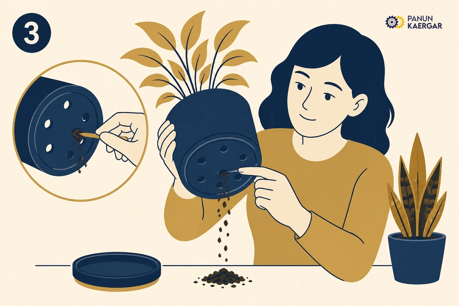 Check drainage holes — Make sure holes are open and not blocked by roots or stones