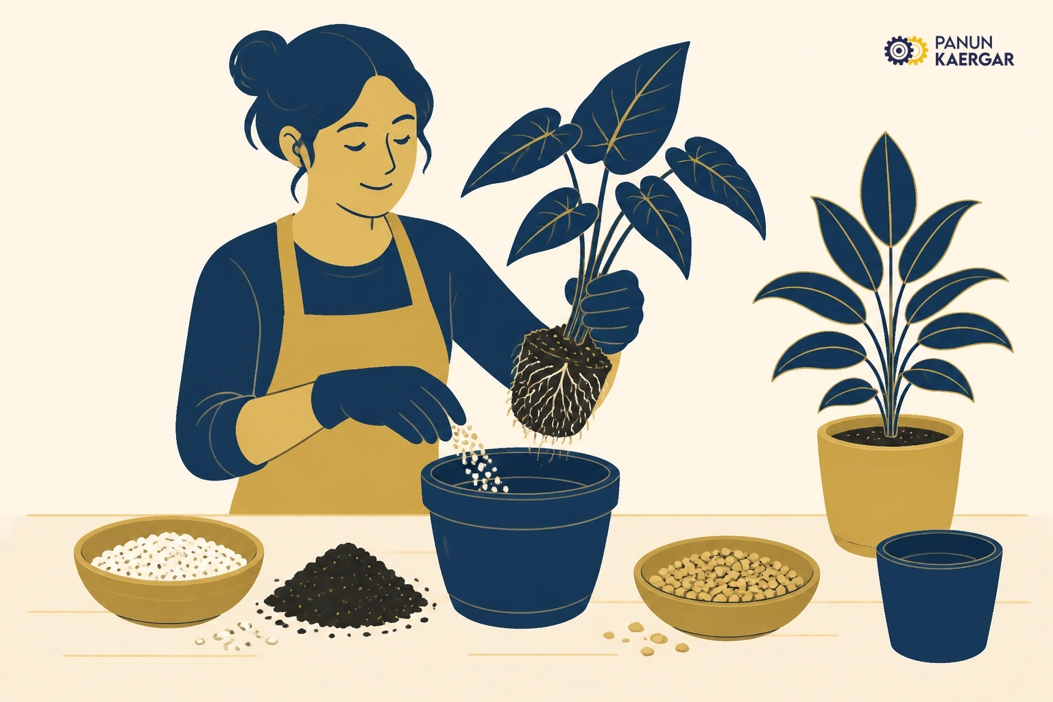 Repot or refresh soil — A gardener can add grit, perlite, or move plants to better containers