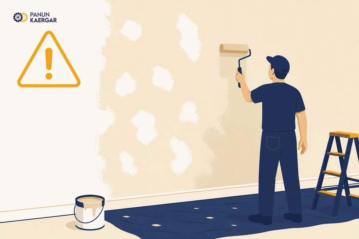Bare white putty patches on wall before emulsion without primer