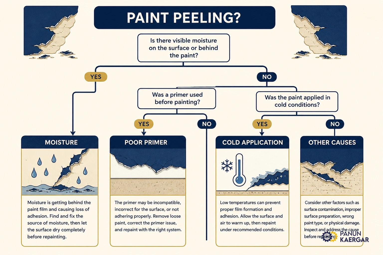 Diagnosis diagram for why paint peels in kashmir homes — and what to do next