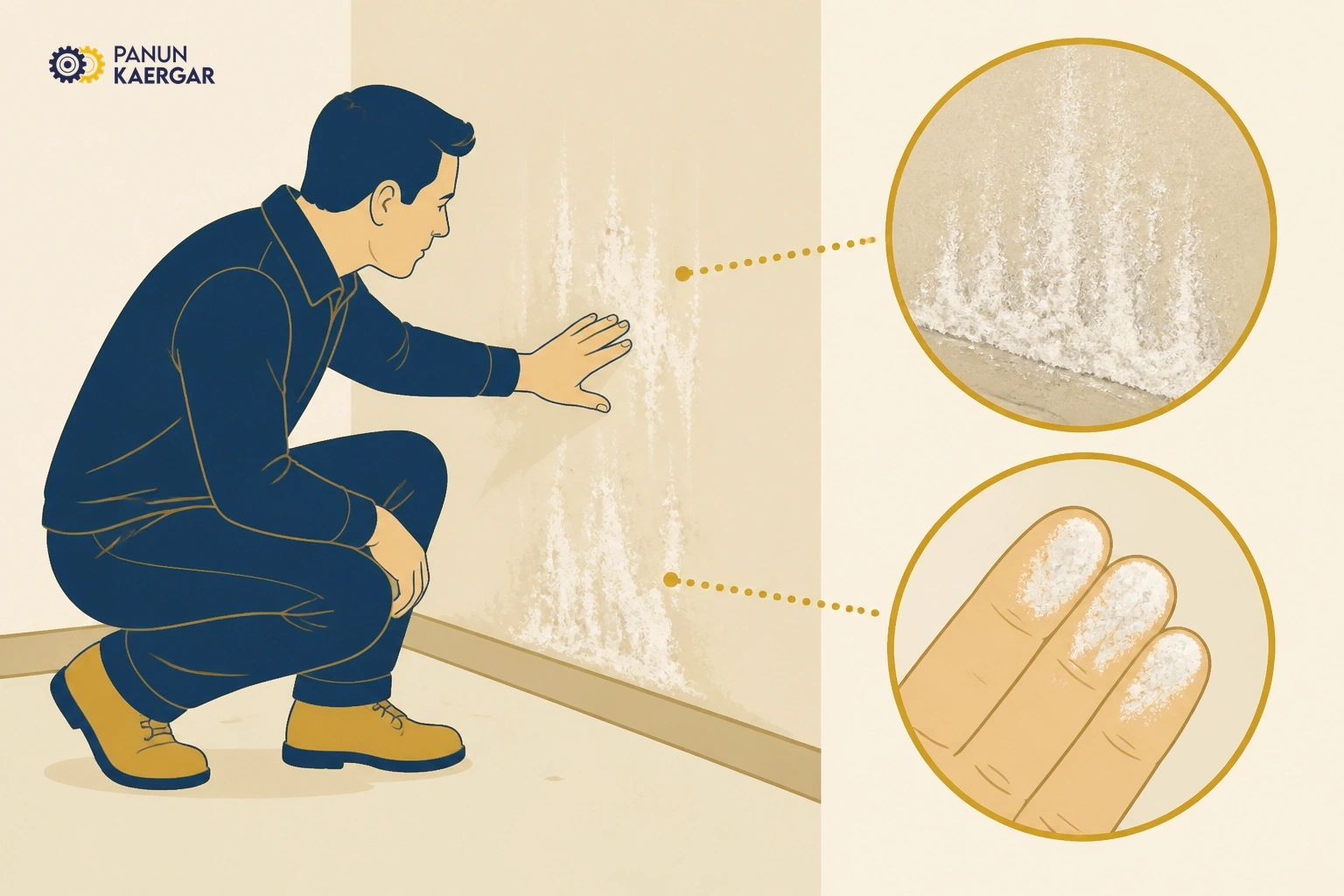 Find moisture or chalk — Check for damp, efflorescence, or powdery plaster