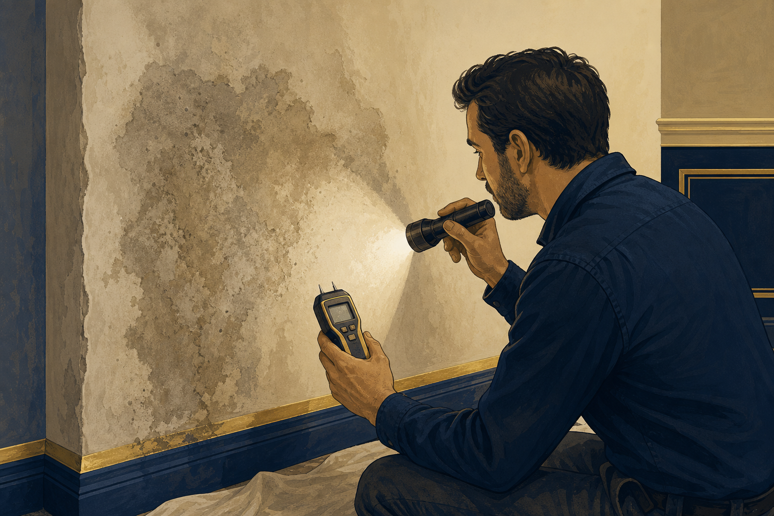 Map the damp pattern for damp wall