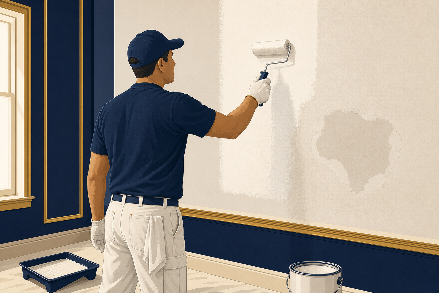 Prime and paint the dry repair for damp wall