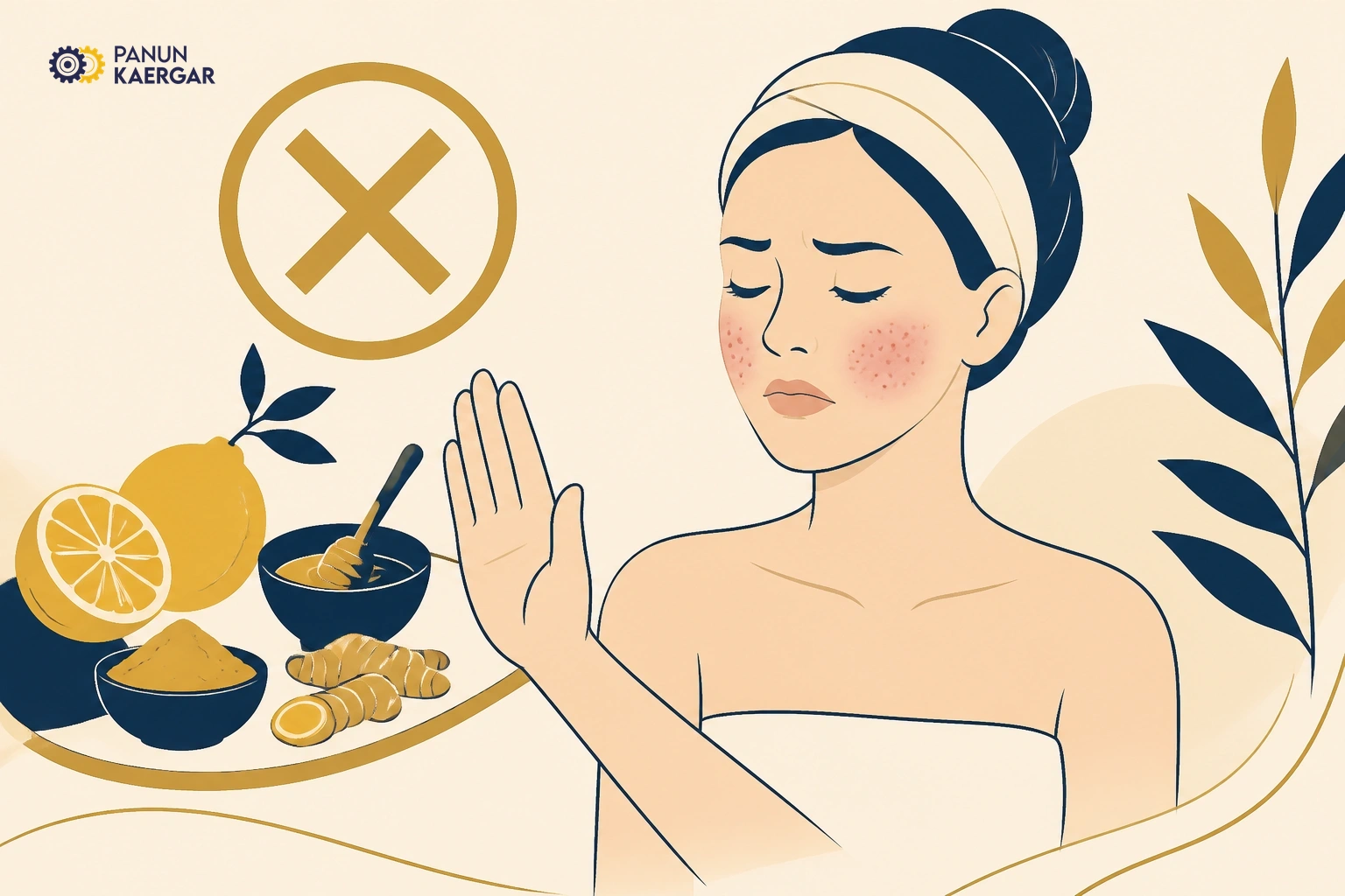 Kitchen ingredients applied to red cheeks after facial