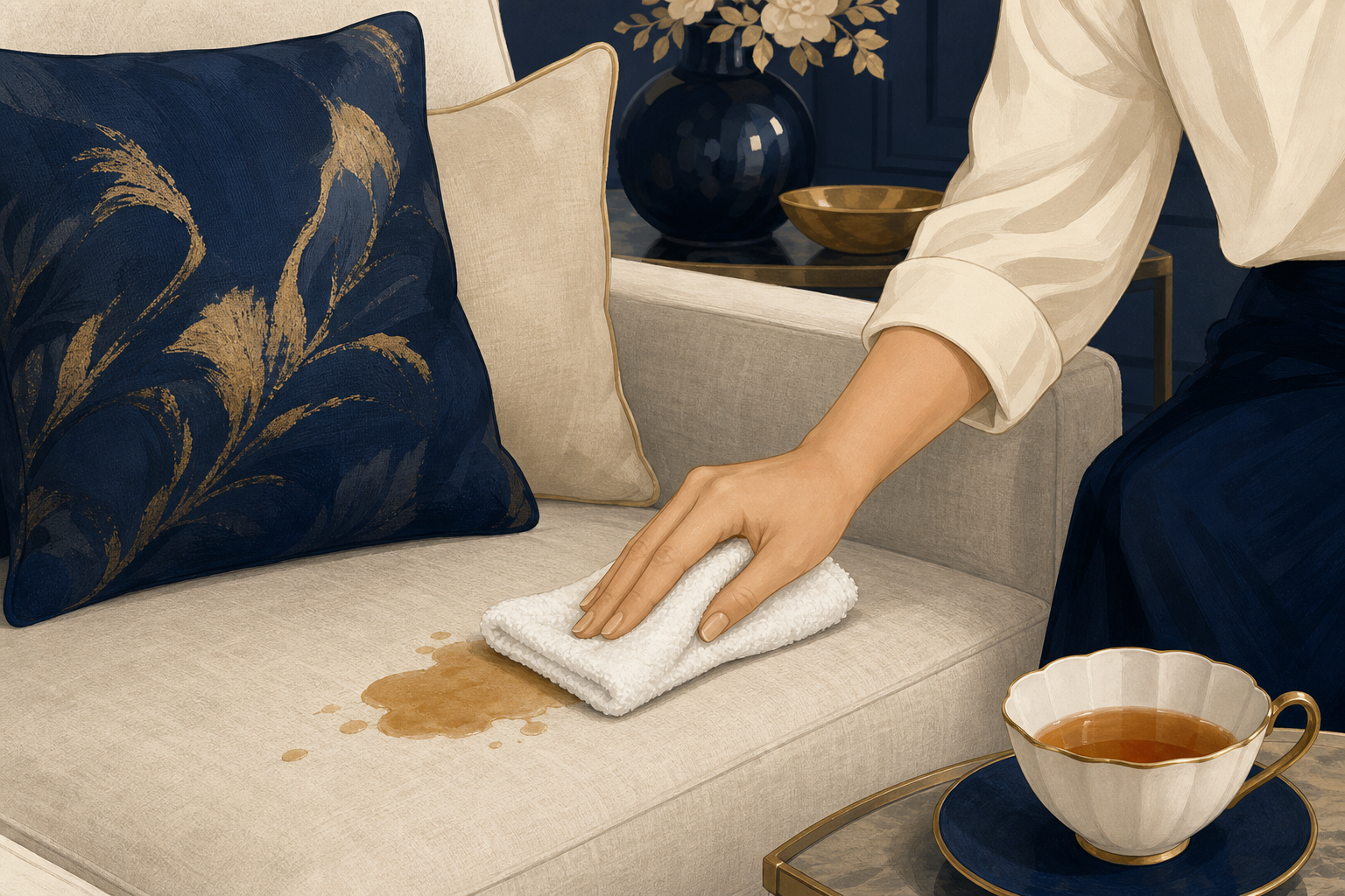 Blot, never scrub for sofa stain or odour