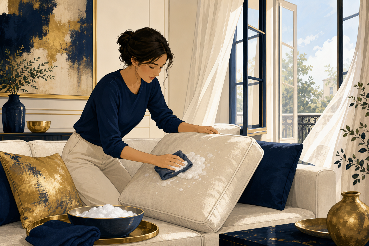 Clean lightly and dry evenly for sofa stain or odour