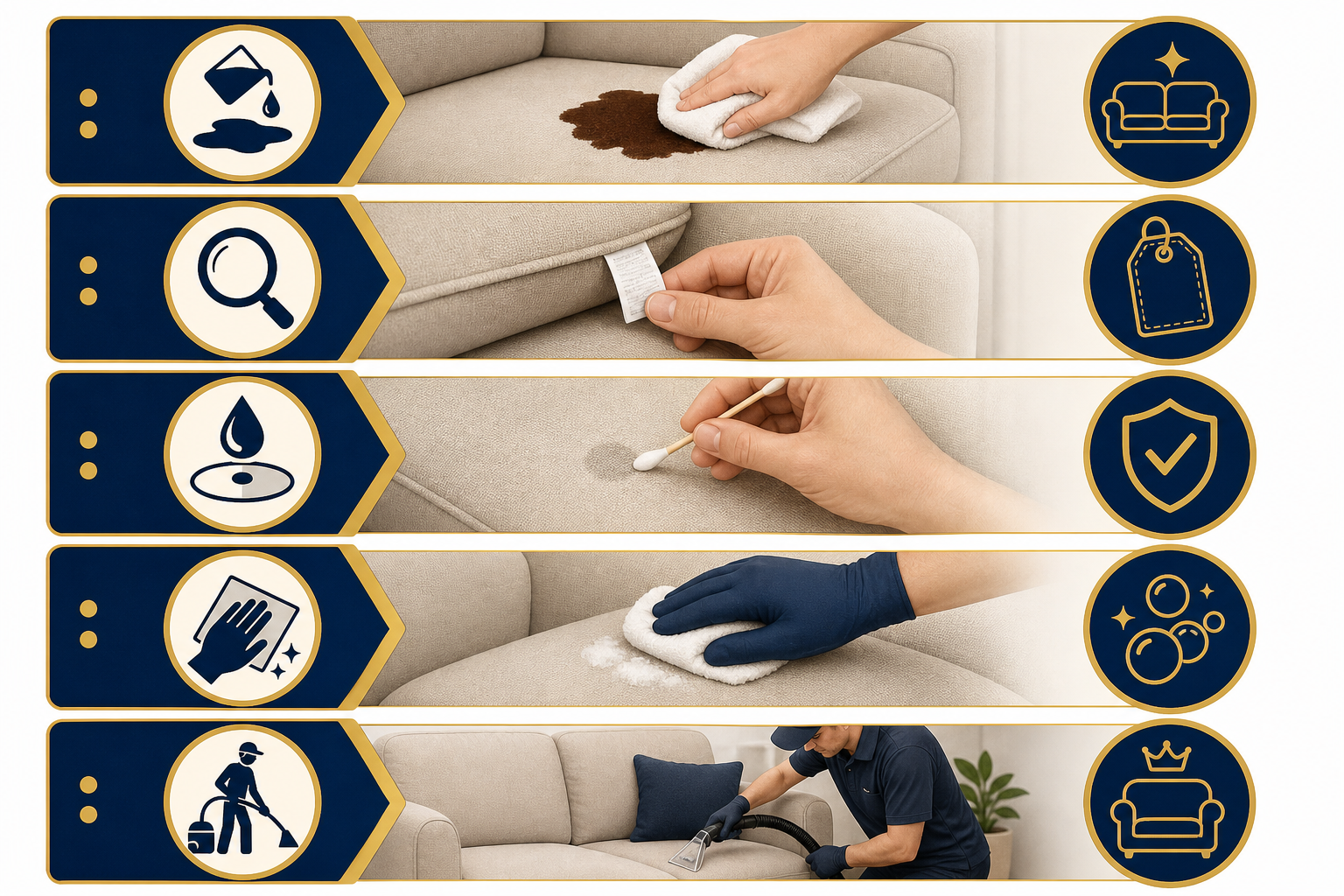 Five-step method ladder for sofa stain or odour