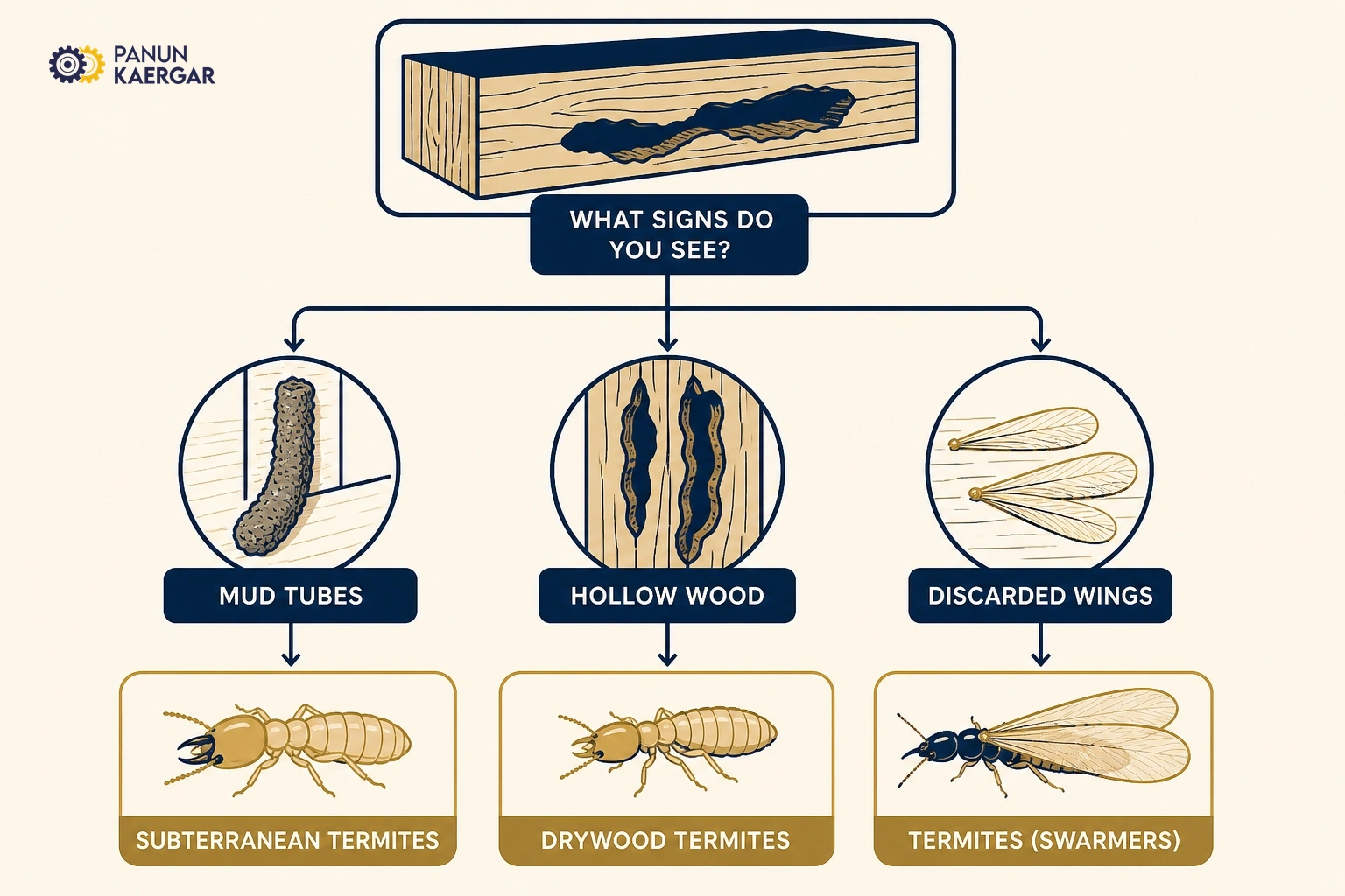 Diagnosis diagram for termite signs at home