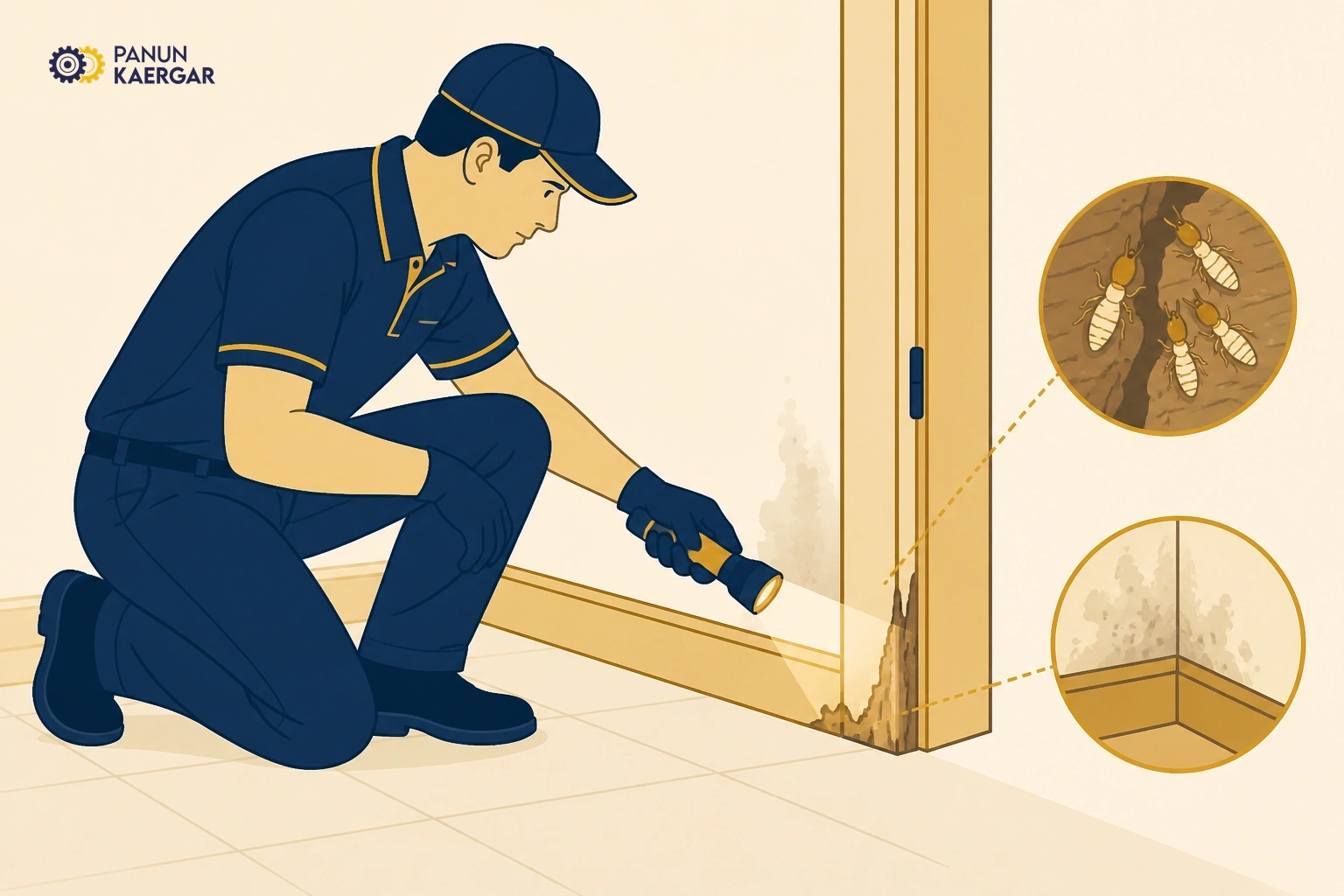 Inspect quietly — Check skirting, door frames, stored cardboard, and damp zones with a torch
