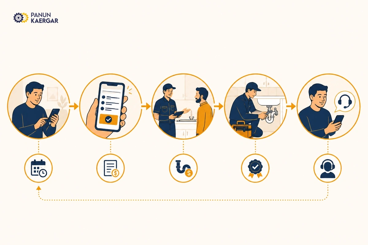 Flow from estimate to completed job with clear pricing on Panun Kaergar