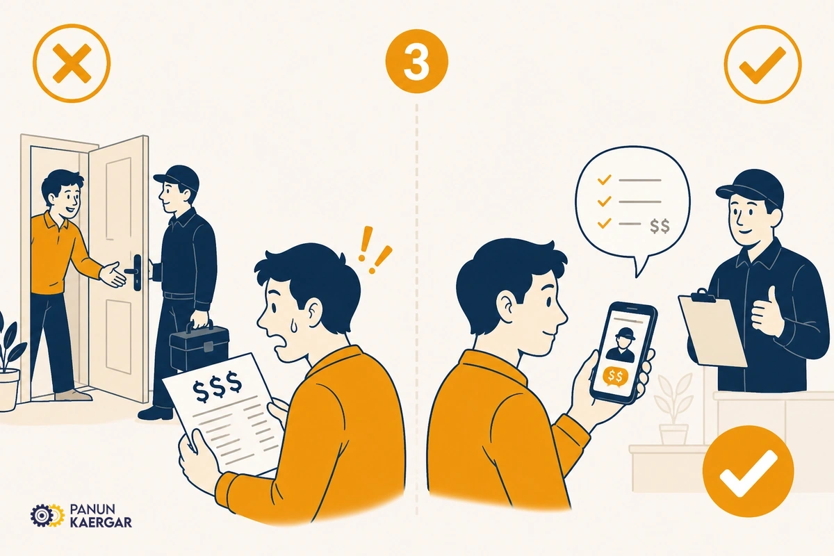 Customer checking booking estimate history on phone after a visit