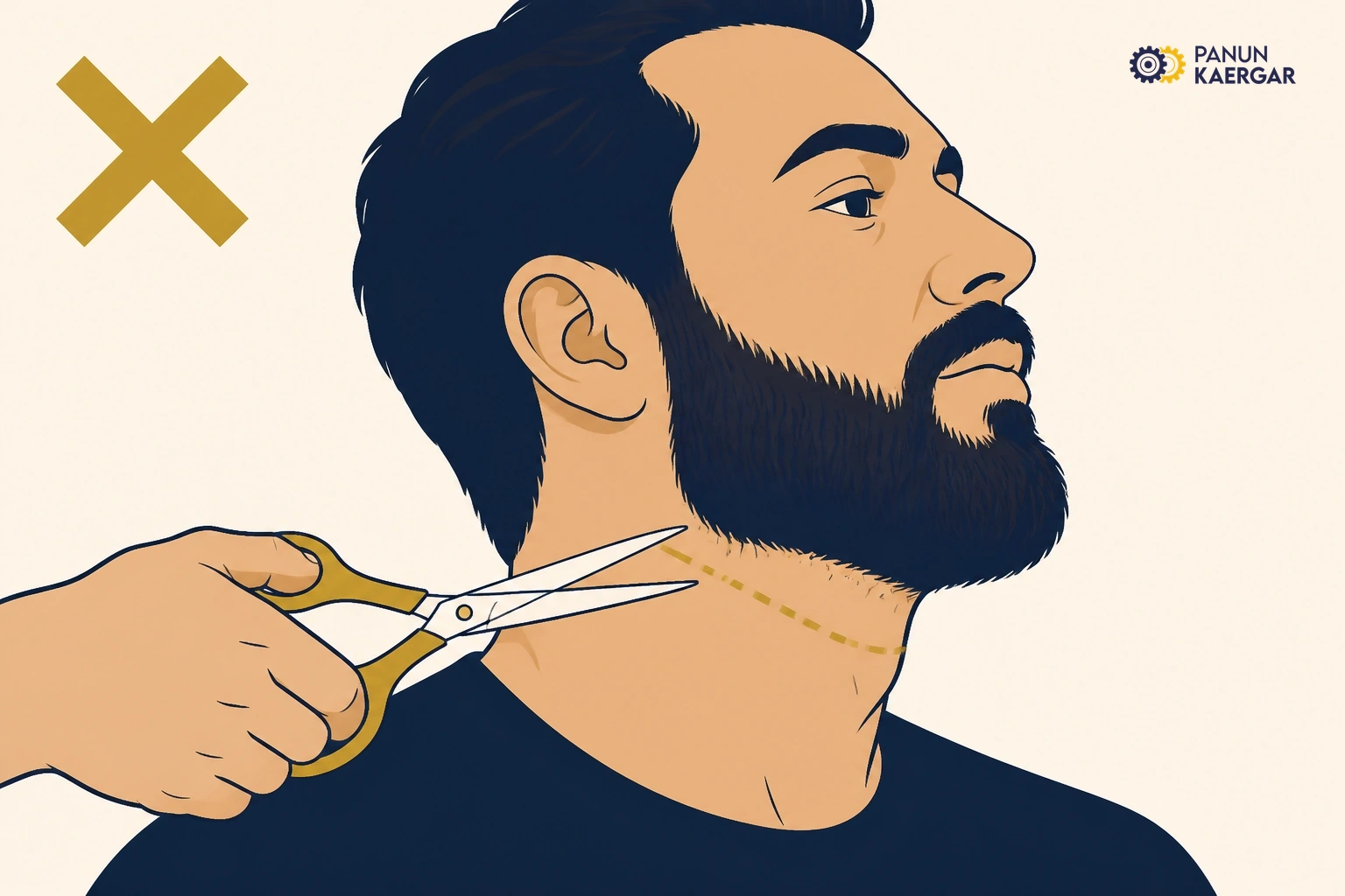 Kitchen scissors trimming beard neckline unevenly