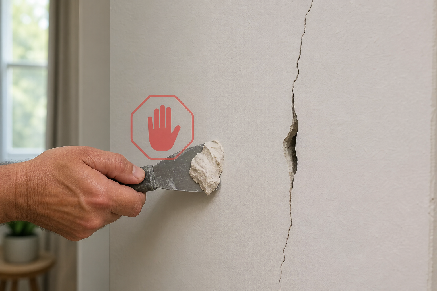 Attempting to fill a widening wall crack as an unsafe shortcut