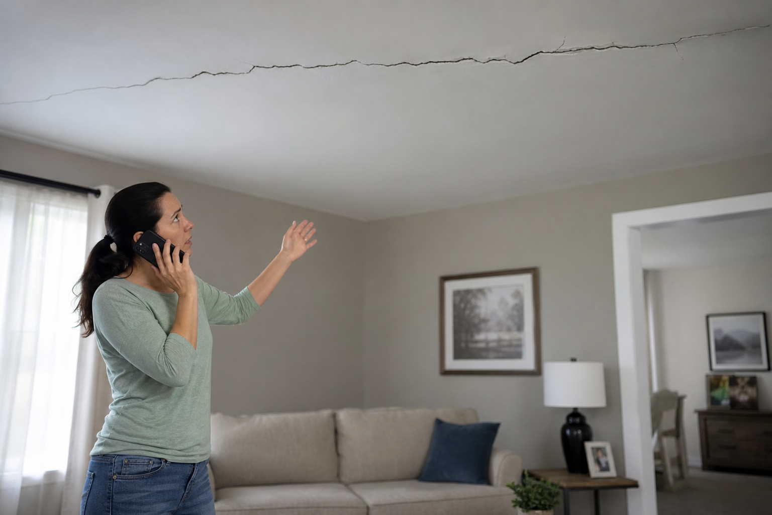 Concerning cracked ceiling that needs professional attention