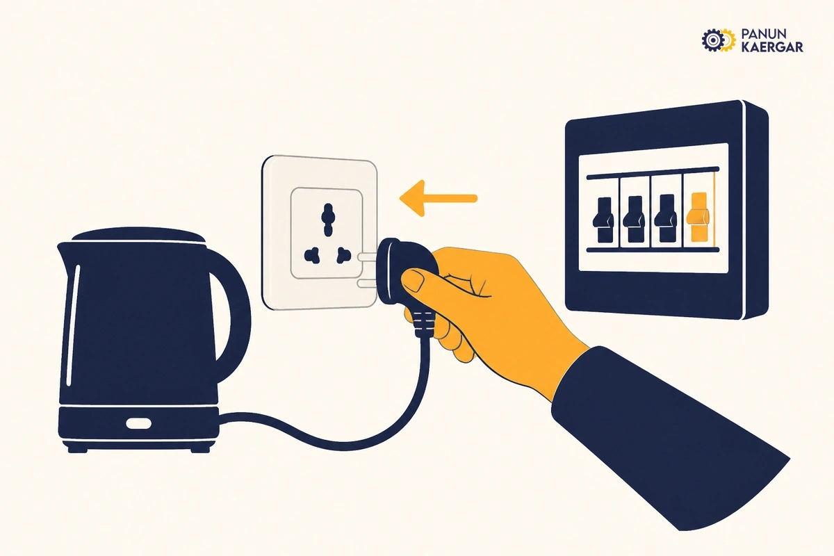 Unplug and kill the circuit — Pull the plug if safe, switch the socket off, then turn off the MCB for that board befo...