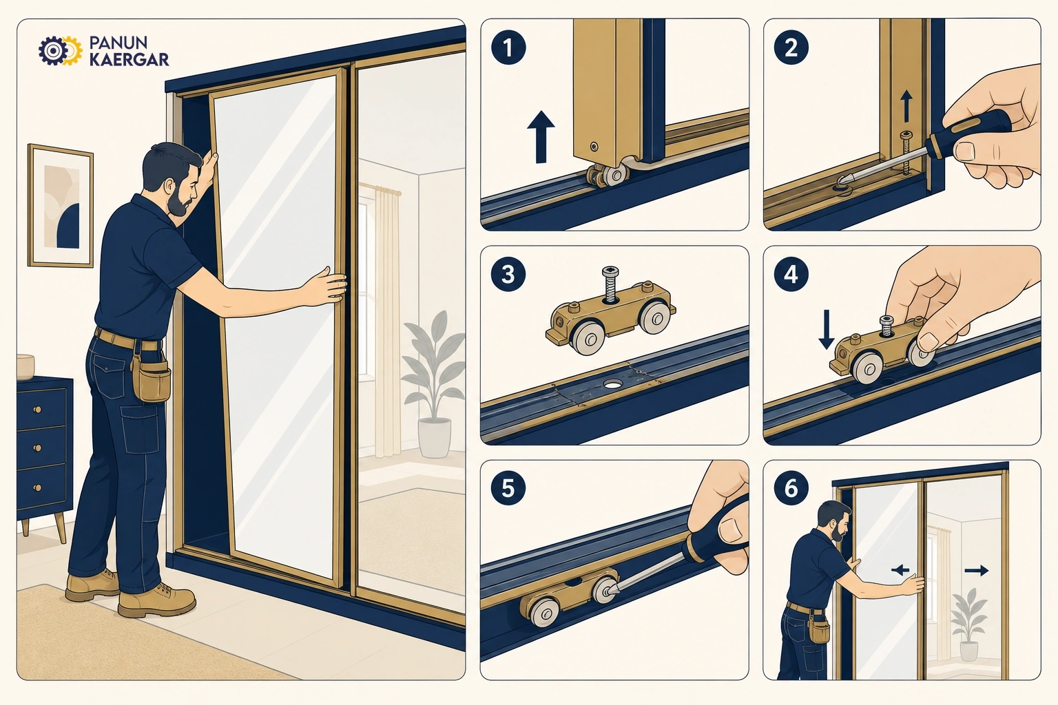 Call a carpenter — Large doors need proper alignment; a small shave or runner swap beats a broken mirror