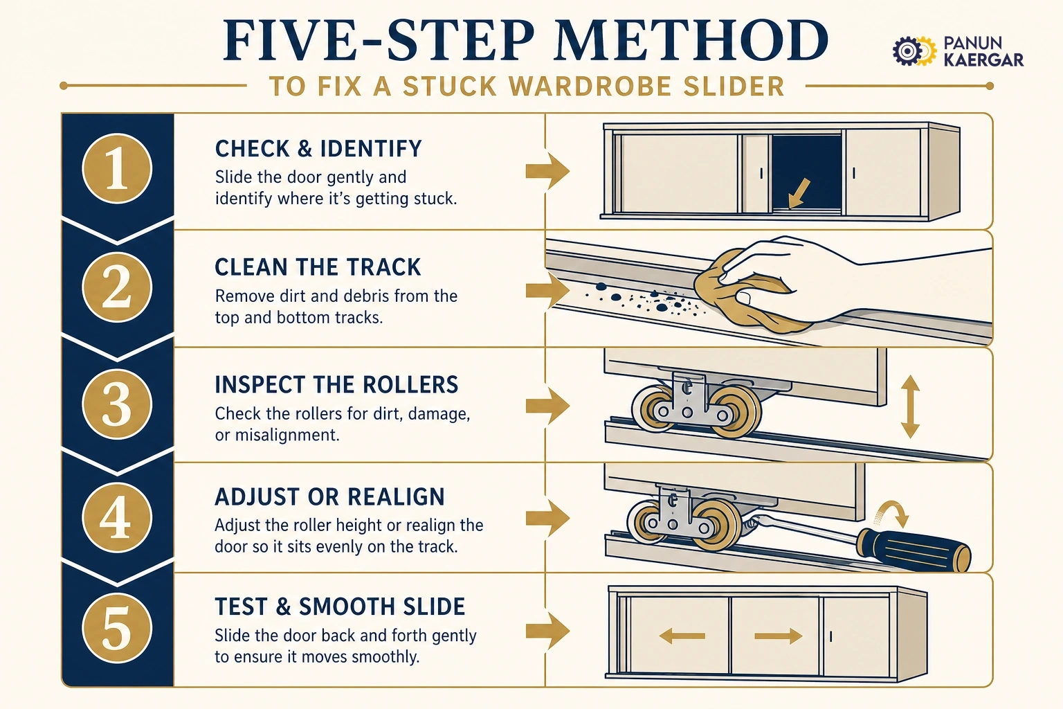 Practical wardrobe door or slider stuck troubleshooting steps